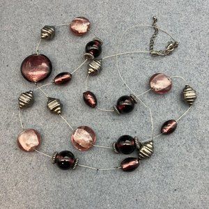 Purple Glass Bead Lot As Is Silver Wire Necklace Retro Boho DIY Craft Upcycle